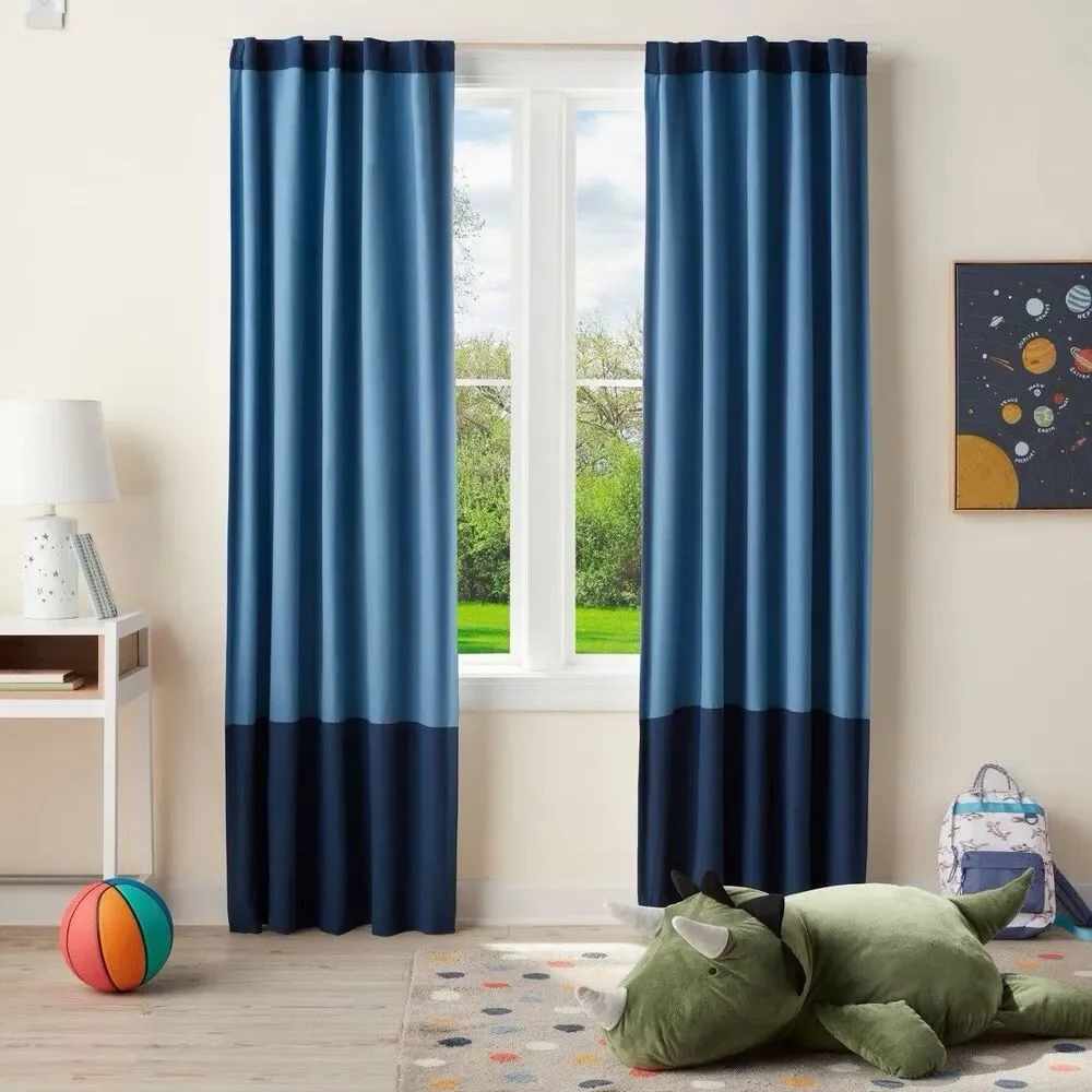 Pillowfort Blue Tonal Blackout Kids Window Curtain Panel 42x84 New